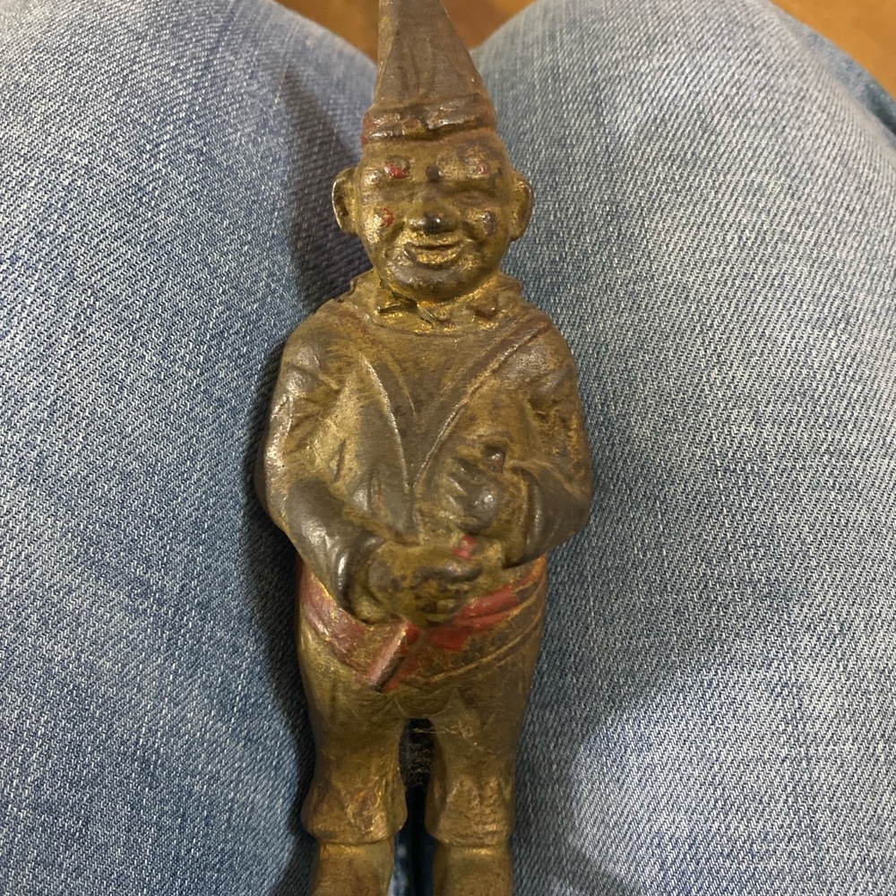 Antique C. 1908 A.C. Williams Cast Iron Clown Still Bank Circus Red Details